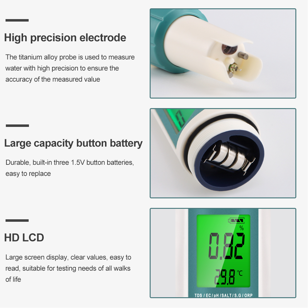 7 in 1 PH TDS EC ORP Salinity  - огляд і ціна Ph Meter Digital Water Tester